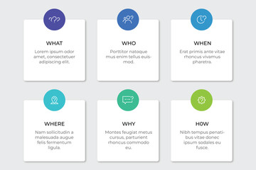 5W1H Method Infographic with Six White Square Cards Grid