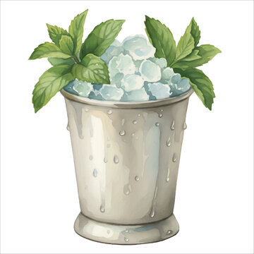 Mint Julep Watercolor Cocktail Vector Isolated on White Background
