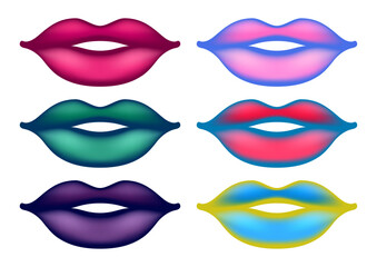 Set of colorful lips. Lipstick colors collection.