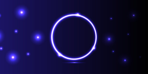 Obraz premium Round blue rings with sparks. Abstract Circle isolated on dark background. Magic vector decorative element. Solar eclipse concept. Realistic vector illustration isolated on dark blue background. 