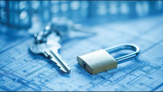 Exploring the World of Locks and Keys on a Blueprint Background With Focus on Securing Spaces and Protecting Belongings
