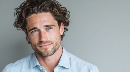 Handsome Man Portrait: Captivating portrait of a confident and attractive man with a gentle gaze and a subtle smile, embodying charm and approachability.