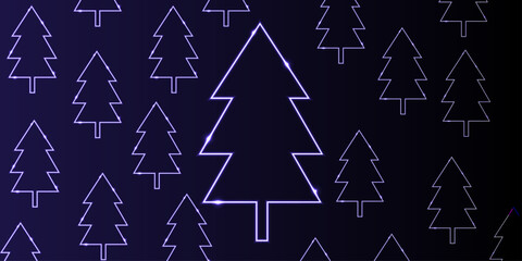 Christmas tree, fir-tree in the snow neon glow icon. Simple thin line, outline vector of Christmas, new year, joy icons for UI and UX, many tree icons one and one solid on &mdash; Outline, 