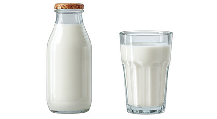 Refreshing white liquid in a glass bottle and a clear ribbed drinking glass