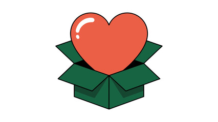 A vibrant red heart emerging from an open green gift box, symbolizing love and generosity.