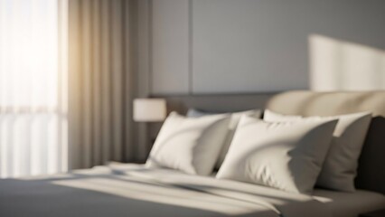 Fototapeta premium Minimalist Bedroom Interior with Soft Morning Sunlight