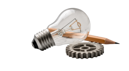 Illuminated idea, with a pencil and gear, symbolizing innovation and creation