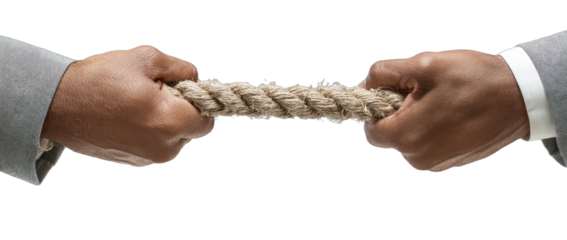Two hands in suits pulling a thick rope in opposite directions (1)