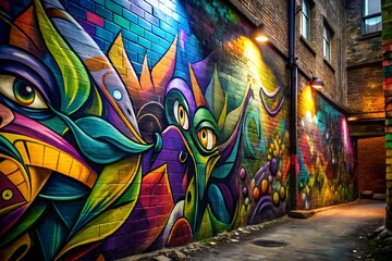 Fototapeta premium colorful-graffiti-on-a-brick-wall-in-an-alleyway-