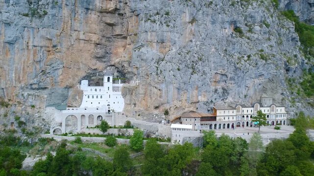 Montenegro Aerial View Of Ostrog Monastery Built Into Cliff, Montenegro.