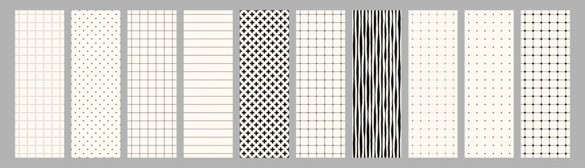 Minimal Geometric Seamless Pattern Set with Dots Grids, Lines and Abstract Textures for Notebook Sheets, Wrapping, Textile. Modern Vector Background Collection for Branding Packaging Web Print Design