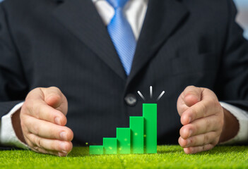 Growth of businessman's income and capital. Fertile soil for investment. Investment climate. Economic expansion signal, capital accumulation, favorable market conditions. Investor confidence,