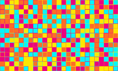 Fototapeta premium Vibrant mosaic of colorful squares. Perfect for backgrounds, website design, or playful branding. This abstract, geometric pattern evokes energy and creativity.