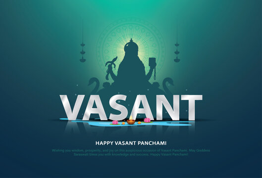 Vector illustration of happy Vasant Panchami puja of India. Creative design for banner, poster, card.