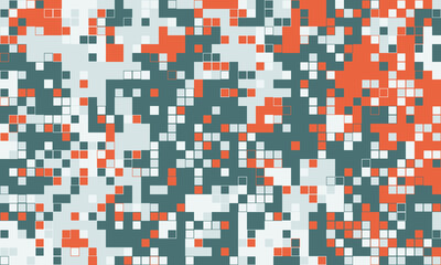 Fototapeta premium Abstract pixel art background. Modern digital mosaic pattern in teal, white, and burnt orange. Ideal for tech, website design, or presentations. Represents data flow, connectivity, or technology.