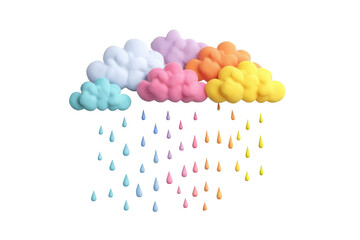 Colorful cloud with rainbow rain drops.  A playful design