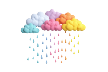 Colorful cloud with rainbow rain drops.  A playful design