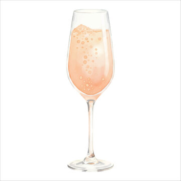 Peach Bellini Watercolor Cocktail Vector Isolated on White Background

