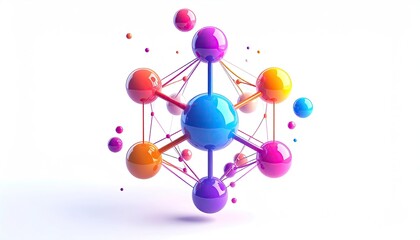Abstract molecular structure with vibrant colored spheres connected by lines