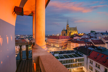 Brno, Czech Republic. Cityscape image of Brno, second largest city in Czech Republic with the Cathedral of St. Peter and Paul at summer sunset.