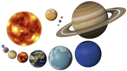 Solar System Planets in Vibrant Colors with Detailed Textures in Isolated White Background for Educational Use