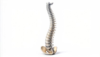 Medical illustration of a human spine with pelvis, in side view