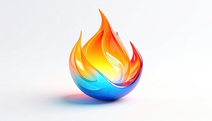 A stylized three-dimensional flame icon with vibrant colors