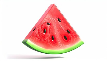 3D rendered, brightly colored, stylized slice of watermelon