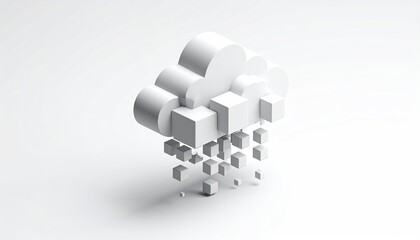 Isometric white cloud with square-shaped raindrops falling downwards