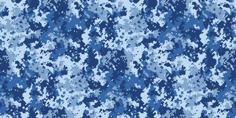 Abstract digital camouflage pattern in shades of blue.  Perfect for backgrounds, textiles, or militarythemed designs. © Olena