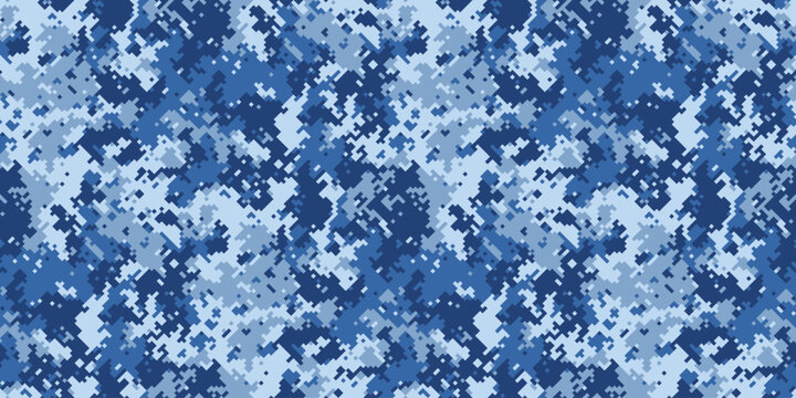 Abstract digital camouflage pattern in shades of blue.  Perfect for backgrounds, textiles, or militarythemed designs.