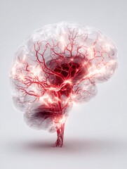 Human brain experiencing stroke with blood vessels and pain