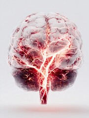 Human brain anatomy showing glowing blood vessels