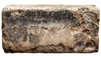 Weathered, textured block with rough, worn edges and a mottled surface