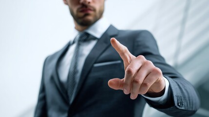 Businessman touching pressing virtual screen interface technology