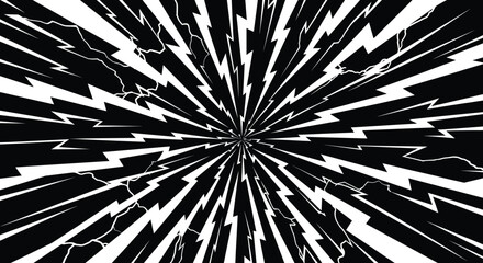 Radial burst of jagged lightning bolt shapes with white cracks on white background dramatic energy explosion design © Vex flow