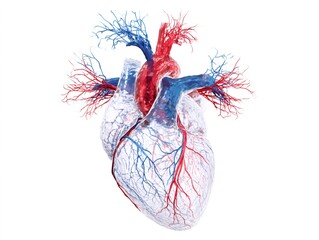 Human heart transparent view showing blood vessels