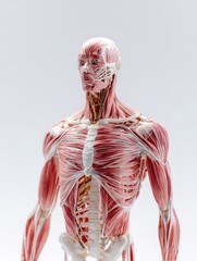Human anatomical model showing musculature and nervous system