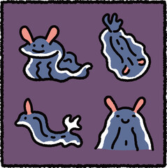 Hand-Drawn William&rsquo;s Sea Slug Illustration Set, Marine Mollusk Educational Cartoon