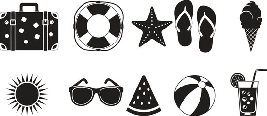 Fototapeta premium Summer vacation icons set isolated on transparent background