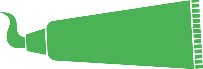 Green silhouette of toothpaste tube with curved squirt and crimped end on white background hygiene product design