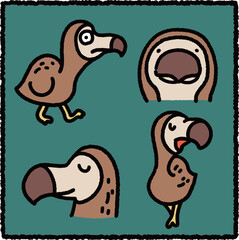 Cute Dodo Bird Illustration Set (Raphus cucullatus)