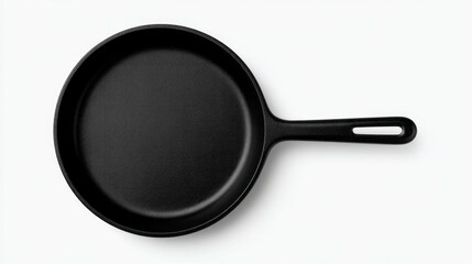 A black pan sits on a white background