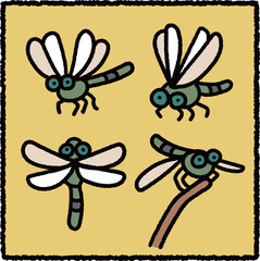 Cute Hand-Drawn Dragonfly Illustration Set