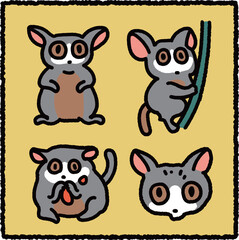 Cute Night Monkey Nocturnal Primate Illustration Set