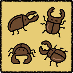 Cute Stag Beetle Insect Illustration Set
