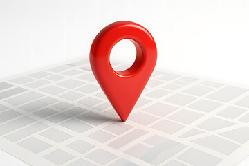 Red Map Pin Pointer Icon on 3D City Map Background: Navigation, GPS Location Tracking, Destination Marker, Digital Address Finder, and Travel Direction Concept