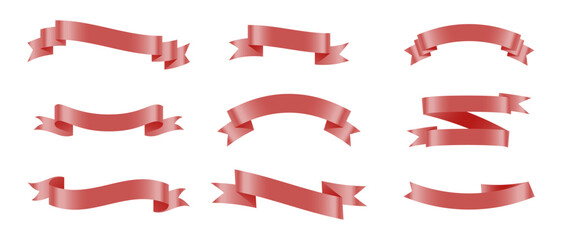 Red Ribbon Banner Set Curved and Folded Award Labels Vector Collection