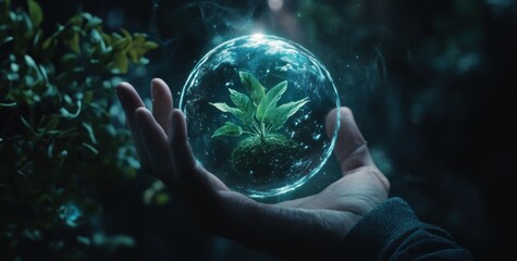 Holding a miniature ecosystem globe, Nurturing nature and sustainability