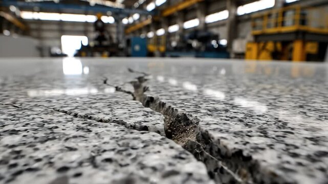 Closeup of polished granite surface in industrial setting